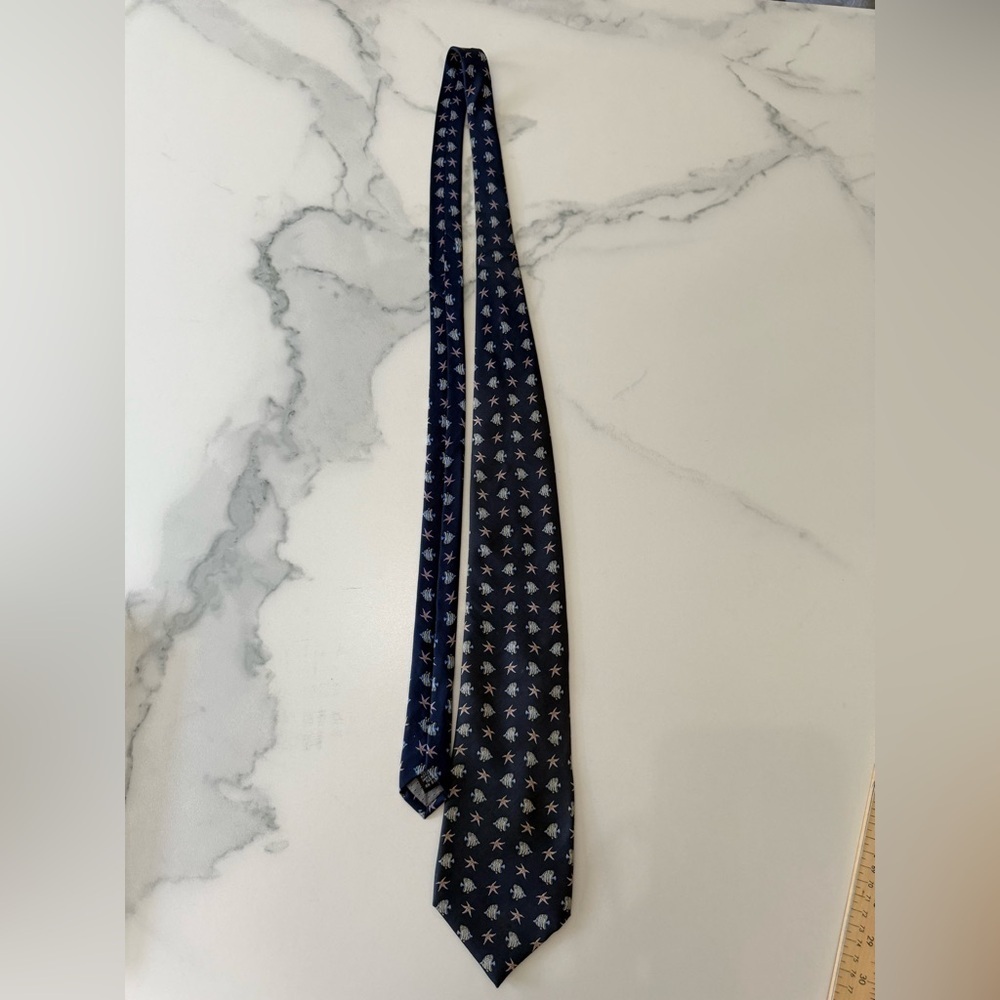 Tropicals by Tango Navy Blue Fish Patterned Men's 100% Silk Tie
